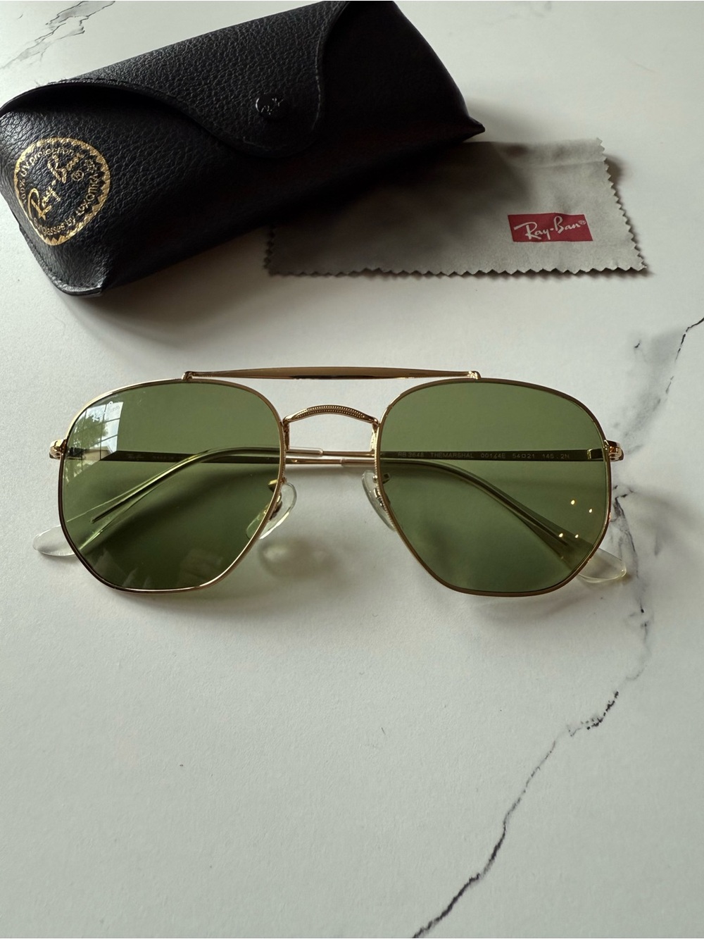 Ray-Ban Marshal Gold Frame Sunglasses with Green Lenses